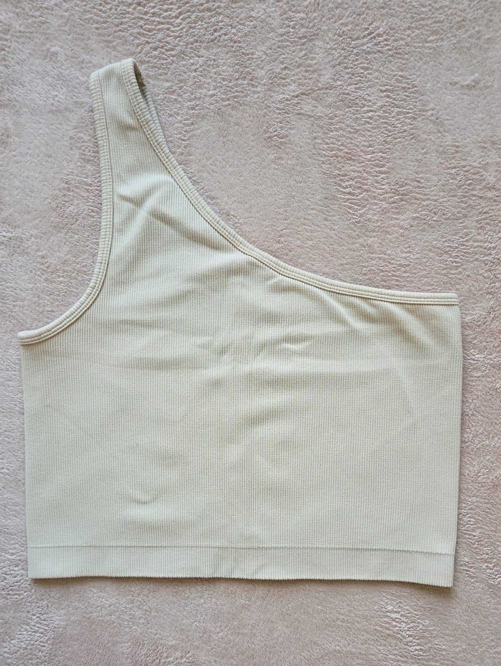 JoyLab One-Shoulder Ribbed Crop Top - Cream Medium